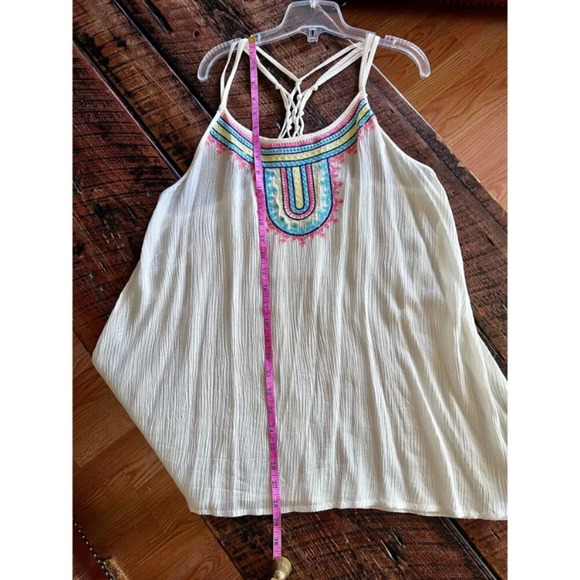 Cream crinkle type Aztec Patterned Halter Style Tank/Top/Spaghetti strap Top - Picture 9 of 12